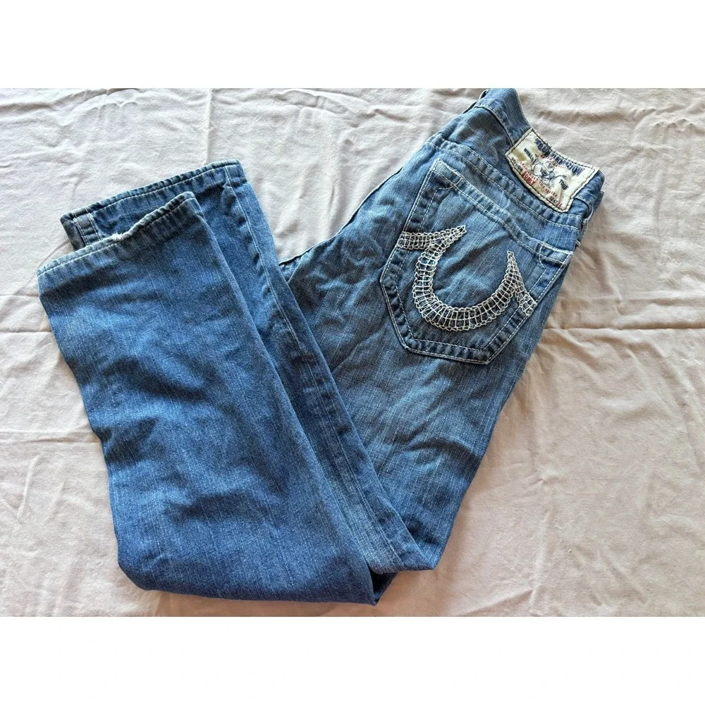 True Religion Bobby Straight Distressed Jeans Mens 32 Medium Wash USA Made